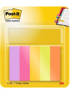   3M POSTIT Jelölőcímke, papír, 5x50 lap, 15x50 mm, 3M POSTIT, "Energetic", vegyes színek