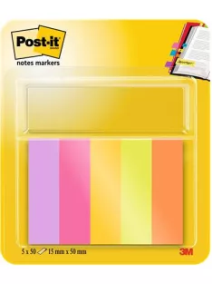   3M POSTIT Jelölőcímke, papír, 5x50 lap, 15x50 mm, 3M POSTIT, "Energetic", vegyes színek