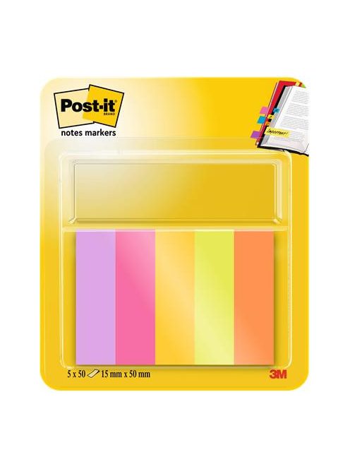3M POSTIT Jelölőcímke, papír, 5x50 lap, 15x50 mm, 3M POSTIT, "Energetic", vegyes színek