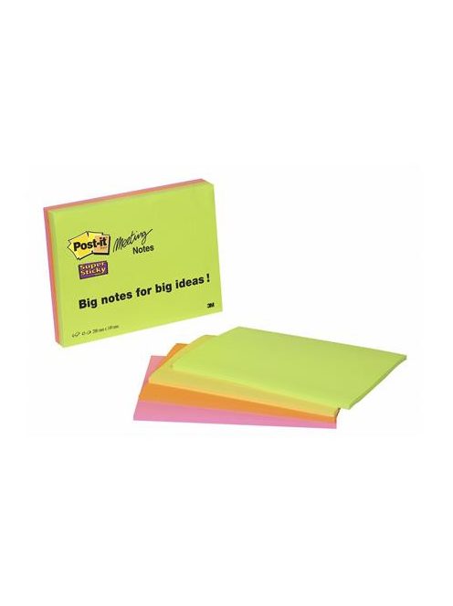 3M POSTIT Öntapadó jegyzettömb, 203x152 mm, 4x45 lap, 3M POSTIT "Super Sticky", vegyes színek