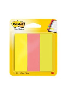   3M POSTIT Jelölőcímke, papír, 3x100 lap, 25x76 mm, 3M POSTIT, vegyes neon színek