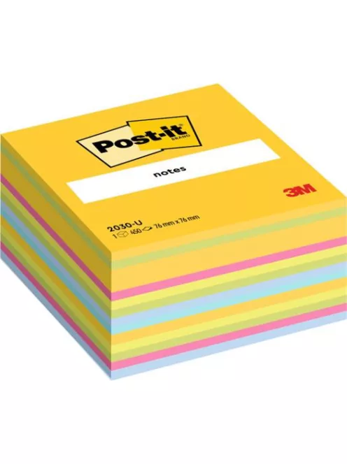 3M POSTIT Öntapadó jegyzettömb, 76x76 mm, 450 lap, 3M POSTIT, vegyes színek