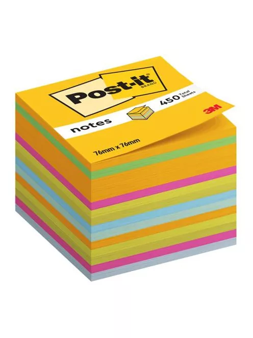 3M POSTIT Öntapadó jegyzettömb, 76x76 mm, 450 lap, 3M POSTIT, vegyes színek