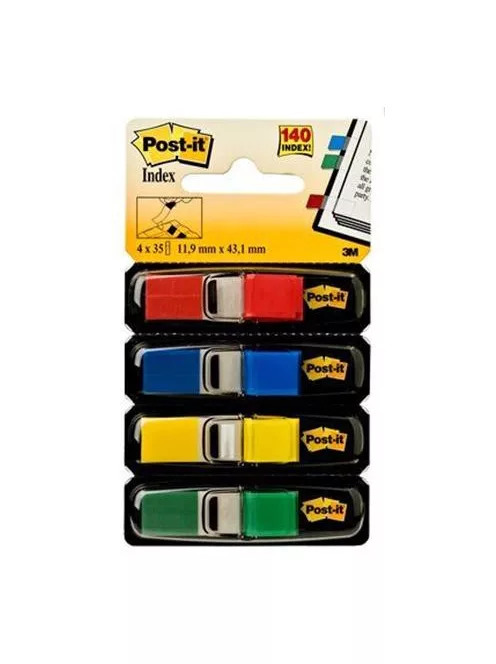3M POSTIT Jelölőcímke, műanyag, 4x35 lap, 12x43 mm, 3M POSTIT, vegyes