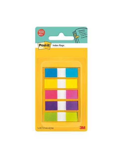 3M POSTIT Jelölőcímke, műanyag, 5x20 lap, 12x43 mm, 3M POSTIT, vegyes