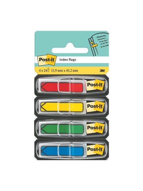 3M POSTIT Jelölőcímke, műanyag, 4x24 lap, 11,9x43,2 mm, nyíl, 3M POSTIT, vegyes