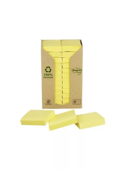 3M POSTIT Öntapadó jegyzettömb, 38x51 mm, 24x100 lap, környezetbarát, 3M POSTIT, sárga