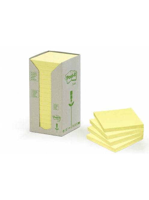 3M POSTIT Öntapadó jegyzettömb, 76x76 mm, 16x100 lap, környezetbarát, 3M POSTIT, sárga