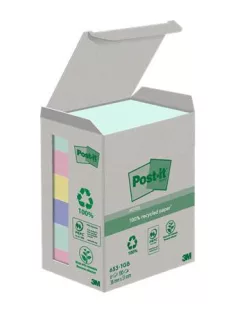   3M POSTIT Öntapadó jegyzettömb, 38x51 mm, 6x100 lap, környezetbarát, 3M POSTIT "Nature", vegyes pasztell színek