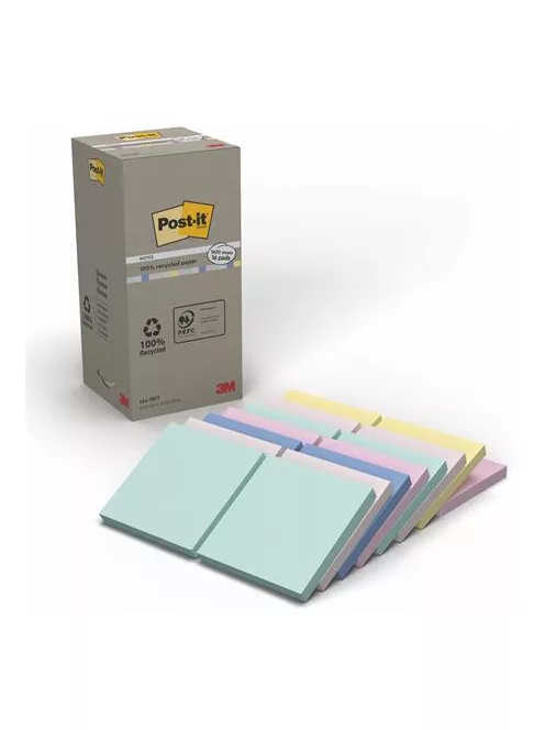 3M POSTIT Öntapadó jegyzettömb, 76x76 mm, 16x100 lap, környezetbarát, 3M POSTIT "Nature", vegyes pasztell színek