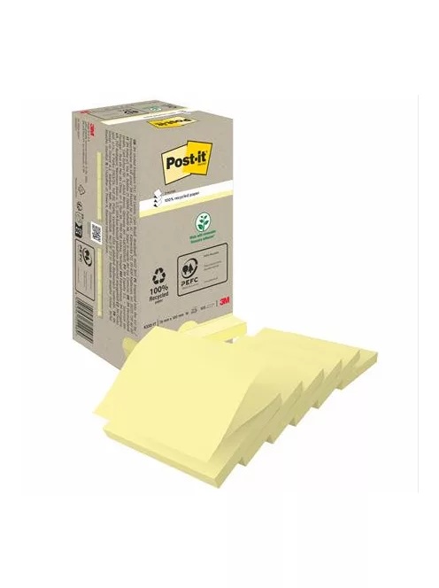 3M POSTIT Öntapadó jegyzettömb, "Z", 76x76 mm, 16x100 lap, környezetbarát, 3M POSTIT, sárga