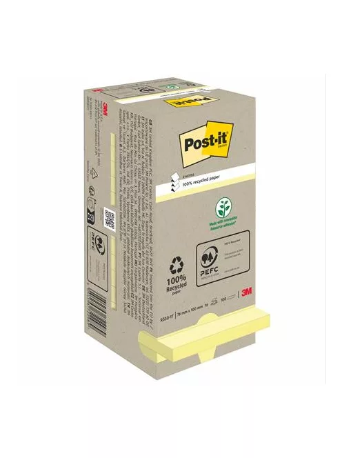 3M POSTIT Öntapadó jegyzettömb, "Z", 76x76 mm, 16x100 lap, környezetbarát, 3M POSTIT, sárga