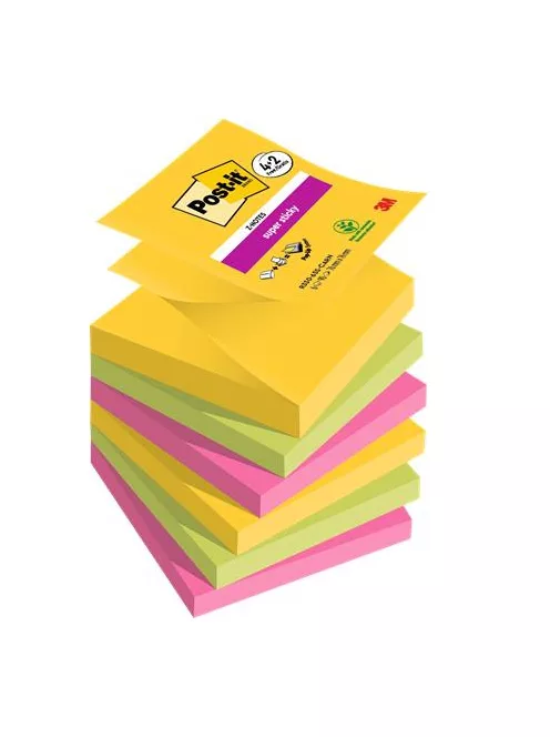 3M POSTIT Öntapadó jegyzettömb, "Z", 76x76 mm, 4+2x90 lap, 3M POSTIT "Carnival", vegyes