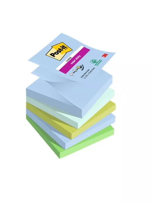 3M POSTIT Öntapadó jegyzettömb, "Z", 76x76 mm, 5x90 lap, 3M POSTIT "Super Sticky Oasis", vegyes színek
