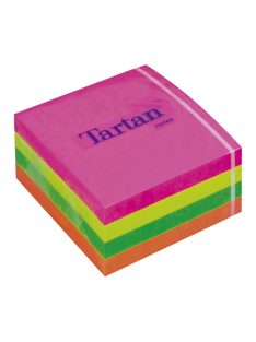   TARTAN Öntapadó jegyzettömb, 76x76 mm, 400 lap, TARTAN, vegyes neon színek
