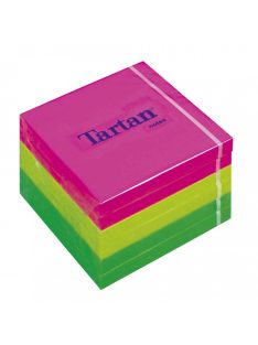   TARTAN Öntapadó jegyzettömb, 76x76 mm, 100 lap, 6 tömb/cs, TARTAN, vegyes neon színek
