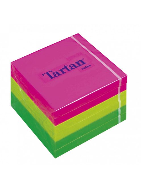 TARTAN Öntapadó jegyzettömb, 76x76 mm, 100 lap, 6 tömb/cs, TARTAN, vegyes neon színek