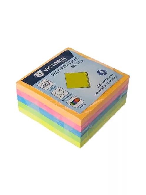 VICTORIA OFFICE Öntapadó jegyzettömb, 50x50 mm, 250 lap, VICTORIA OFFICE, neon