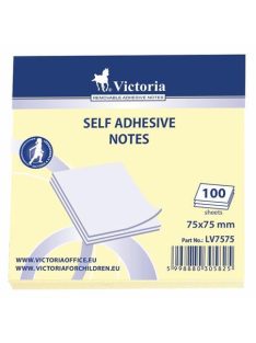   VICTORIA OFFICE Öntapadó jegyzettömb, 75x75 mm, 100 lap, VICTORIA OFFICE, sárga