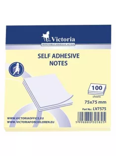   VICTORIA OFFICE Öntapadó jegyzettömb, 75x75 mm, 100 lap, VICTORIA OFFICE, sárga