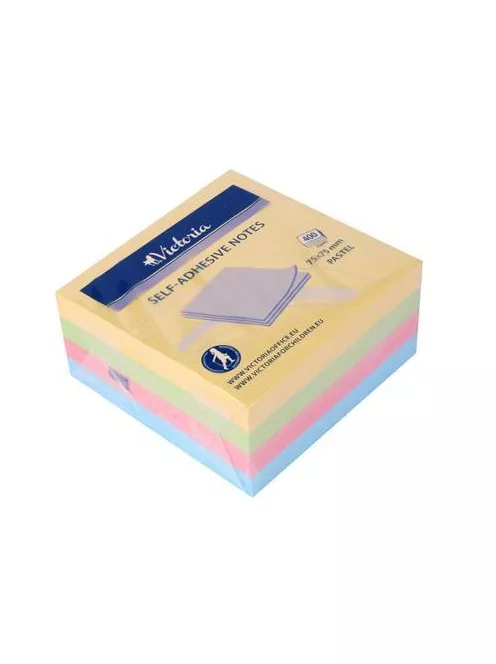 VICTORIA OFFICE Öntapadó jegyzettömb, 75x75 mm, 400 lap, VICTORIA OFFICE, pasztell