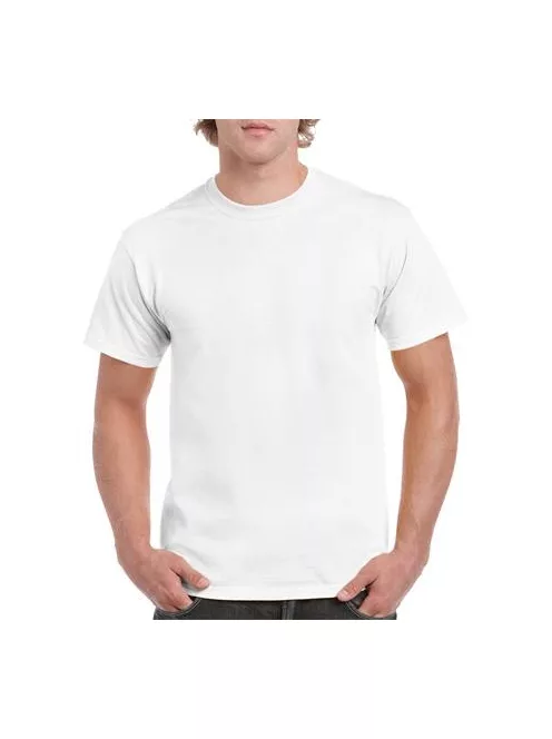 Póló, férfi, környakú, 100% pamut, XL méret "Gildan", fehér