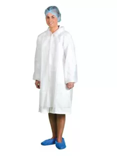   Látogató köpeny, egyszer használatos, polipropilén, L méret, fehér, 10 db
