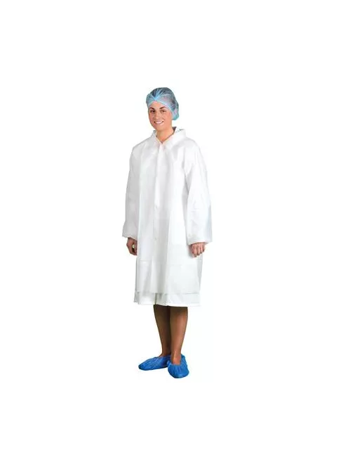 Látogató köpeny, egyszer használatos, polipropilén, L méret, fehér, 10 db