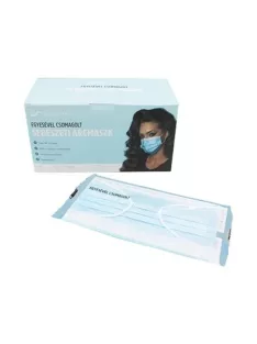   Papírmaszk, egyesével csomagolt, háromrétegű, gumis, 50 db, kék