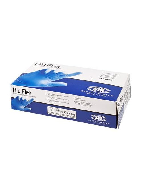 Védőkesztyű, egyszer használatos, latex mentes, nitril, L méret, 100 db, púder nélküli "Blu Flex"