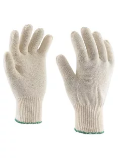Védőkesztyű, kötött, pamut, 7-es méret, fehér