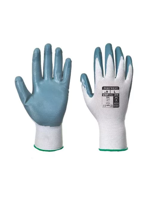 Védőkesztyű, nitril, L méret, "Flexo Grip" szürke-fehér