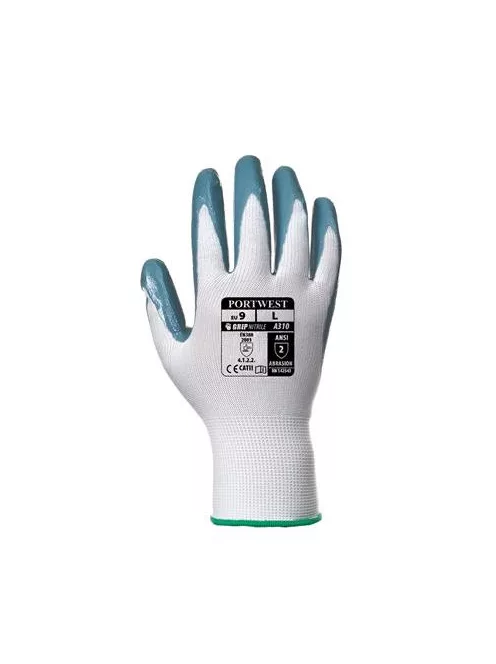 Védőkesztyű, nitril, L méret, "Flexo Grip" szürke-fehér