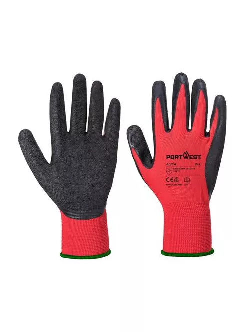 Védőkesztyű, latex, XL méret "Flex Grip", piros-fekete