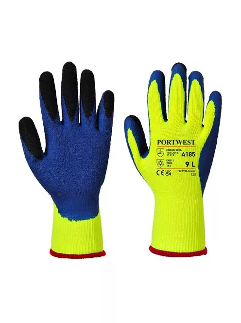 Védőkesztyű, latex, XL méret "Duo-Therm", sárga-kék