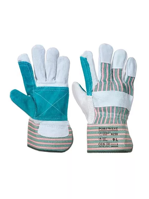 Rakodókesztyű, bőr, dupla tenyerű, XL méret, szürke