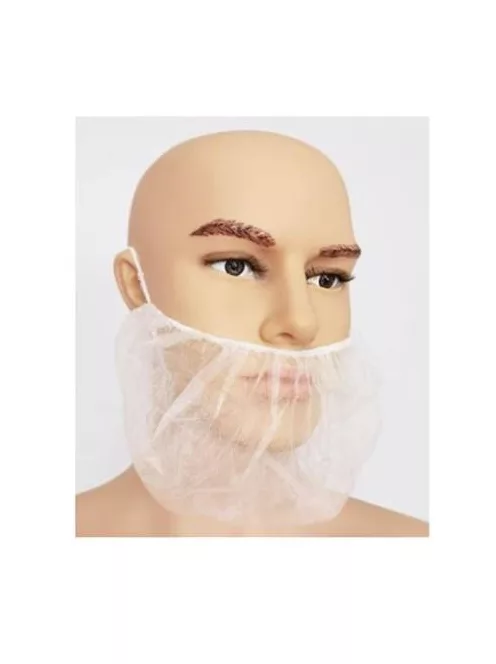 Szakállvédő, egyszer használatos, gumis, polipropilén, 100 db, fehér