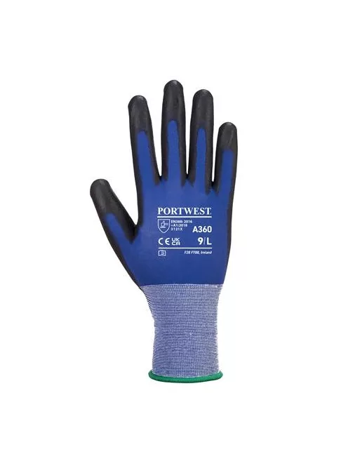 Védőkesztyű, nylon, PU tenyéren mártott, M méret "Senti-Flex", kék