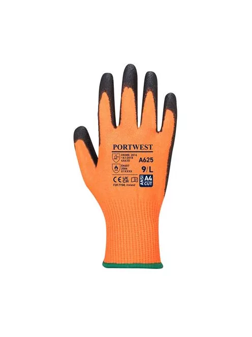 Védőkesztyű, HPPE, láthatósági, vágásbiztos, S méret "Cut 5", narancs