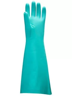   Védőkesztyű, nitril, vegyszerálló, hosszúszárú, M méret, zöld