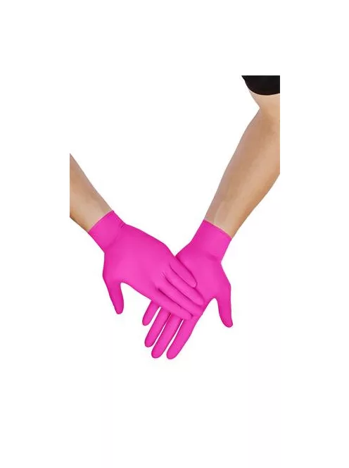 Védőkesztyű, egyszer használatos, nitril, L méret, 100 db, púder nélküli, magenta