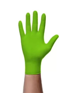   Védőkesztyű, egyszer használatos, nitril, L méret, 50 db, púder nélküli, gyémánt textúrált megerősített, zöld
