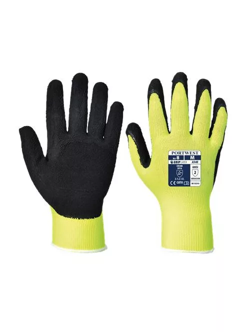 Védőkesztyű, nylon, latexhab, tenyerén mártott, S méret "Hi-Vis Grip", sárga