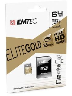   EMTEC Memóriakártya, microSDXC, 64GB, UHS-I/U1, 85/20 MB/s, adapter, EMTEC "Elite Gold"