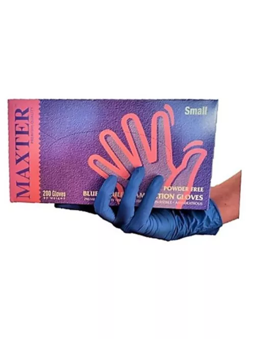 Védőkesztyű, egyszer használatos, nitril, XS méret, 200 db, púder nélküli, kék