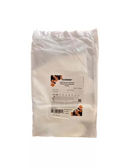 Fóliakesztyű, egyszer használatos, blokkos akasztólyukkal, L méret