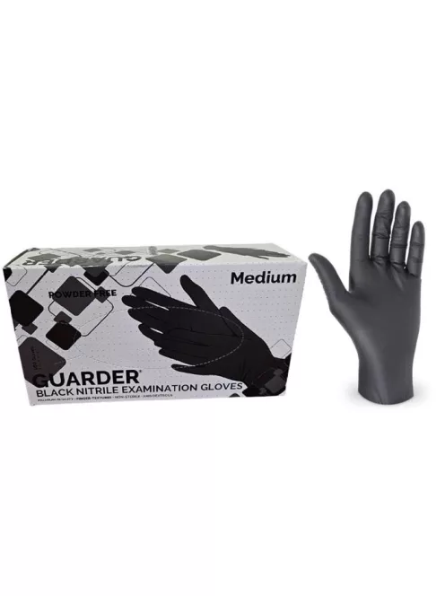 Védőkesztyű, egyszer használatos, nitril, M méret, 100 db, púder nélküli, fekete