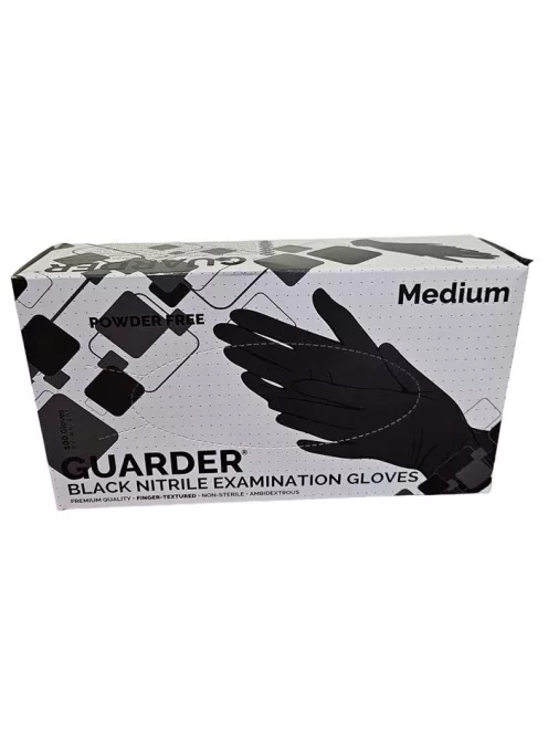 Védőkesztyű, egyszer használatos, nitril, M méret, 100 db, púder nélküli, fekete