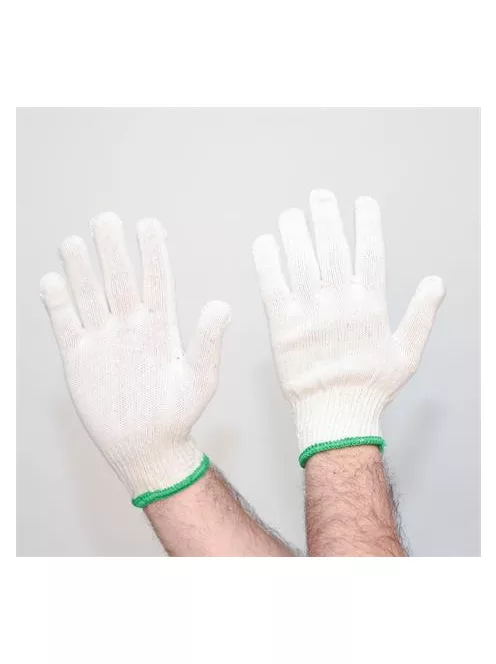 Cérnakesztyű, kevertszálas, M méret, 12 pár, rövid szár, natúr szín