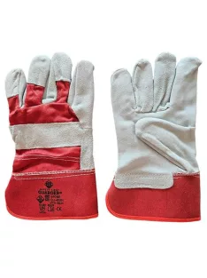   Védőkesztyű, marhahasítékbőr, 10-es méret, 12 pár, piros/fehér